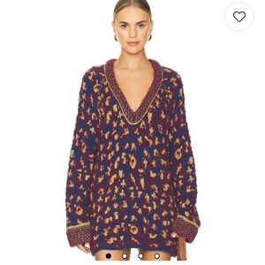 Free People Little Animal Pullover Blue Fig Combo Women’s Small Oversized Boho